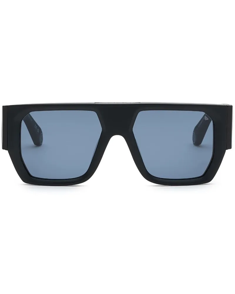 Philipp Plein Eckige Sonnenbrille im Oversized-Look - Schwarz Schwarz