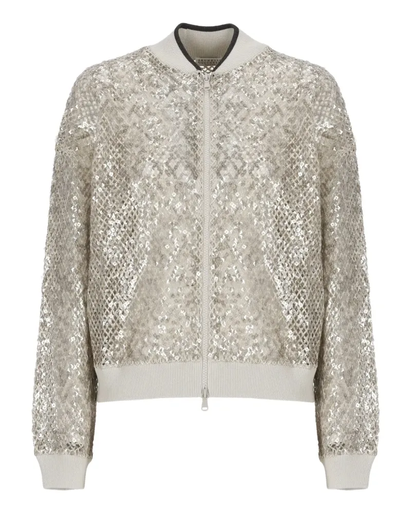 Brunello Cucinelli Perforierter Cardigan mit Pailletten - Grau Grau