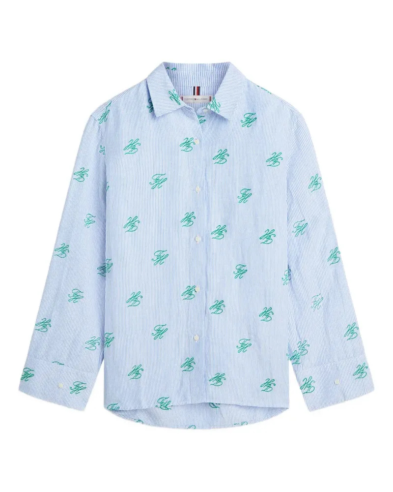Tommy Hilfiger stripe-pattern embroidered-logo shirt - Blau Blau