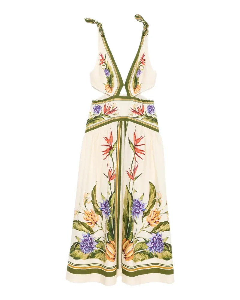 FARM Rio cut-out floral-print midi dress - Nude Nude