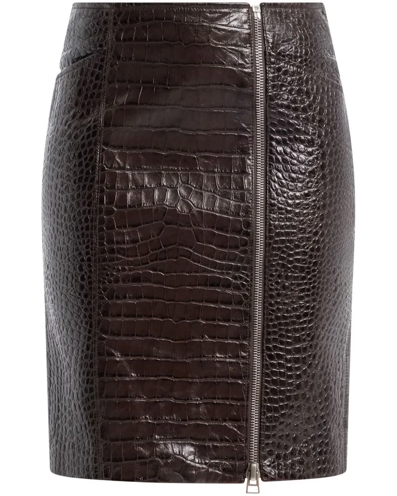 Tom Ford Leder-Minirock mit Kroko-Effekt - Braun Braun