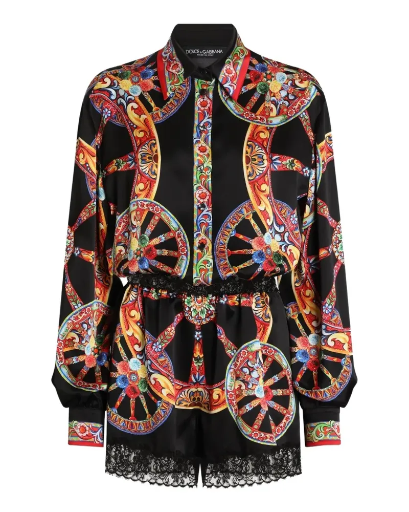 Dolce & Gabbana Leichter Satin-Overall mit Carretto-Print - Schwarz Schwarz