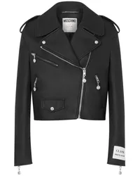 Moschino Leder-Bikerjacke mit Logo-Patch Schwarz