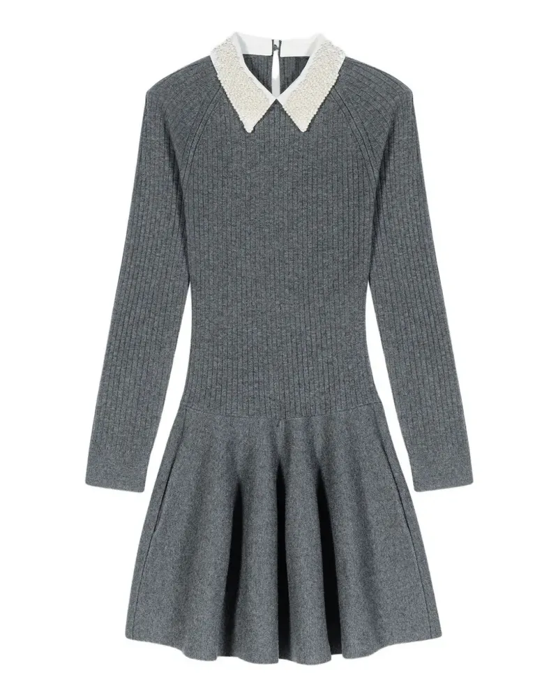 Maje beaded-collar ribbed mini dress - Grau Grau
