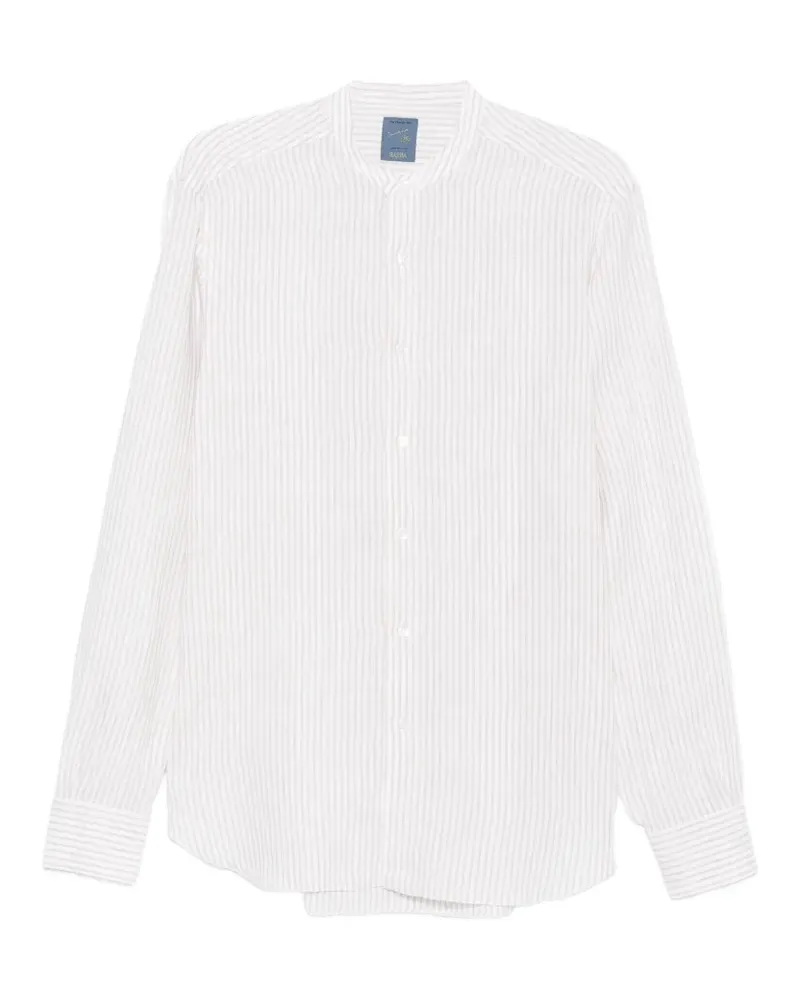 BARBA Gestreiftes Hemd ohne Kragen - Weiß Weiß