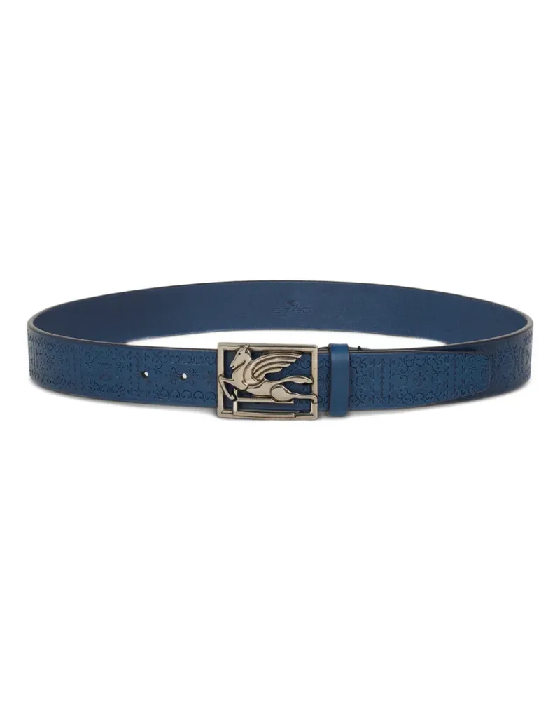 Etro etched-embellishment Pegaso-buckle leather belt - Blau Blau