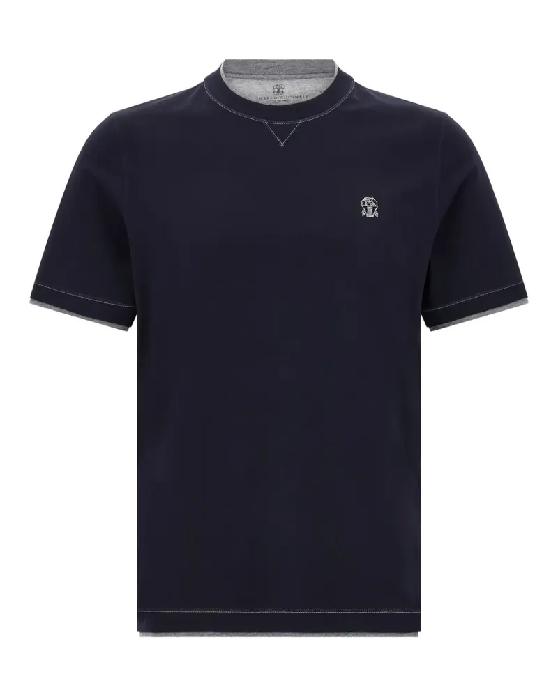 Brunello Cucinelli double-layer embroidered T-shirt - Blau Blau