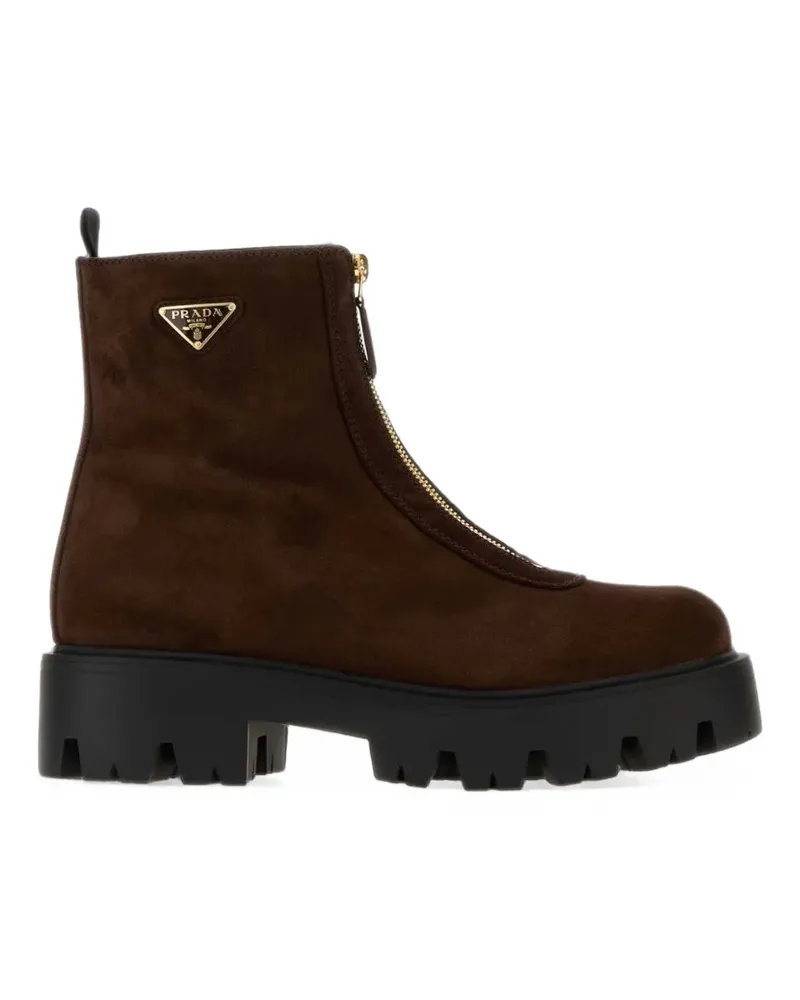 Prada front-zip enamelled Triangle ankle boots - Braun Braun