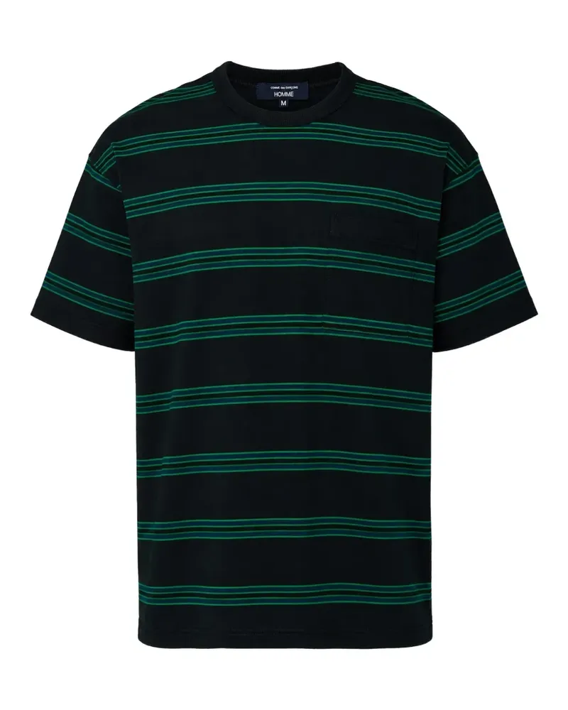 Comme des Garçons Gestreiftes T-Shirt mit Brusttasche - Schwarz Schwarz