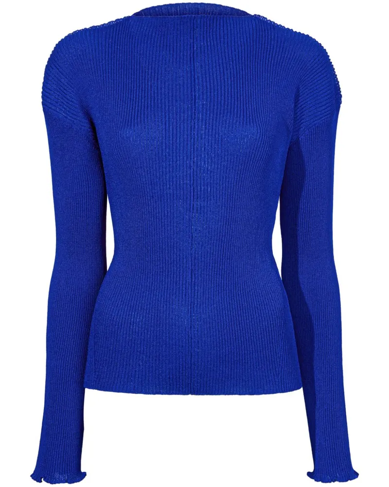 Proenza Schouler Geripptes Sweatshirt mit Stehkragen Blau