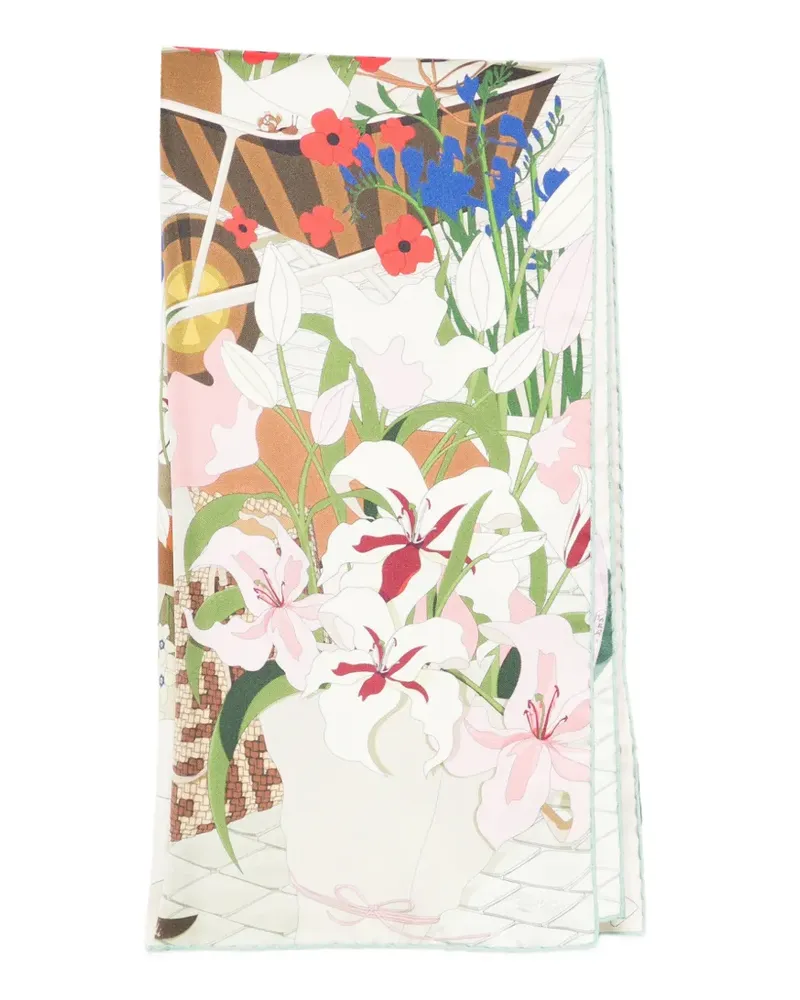 Fendi Schal mit Blumen-Print - Weiß Weiß