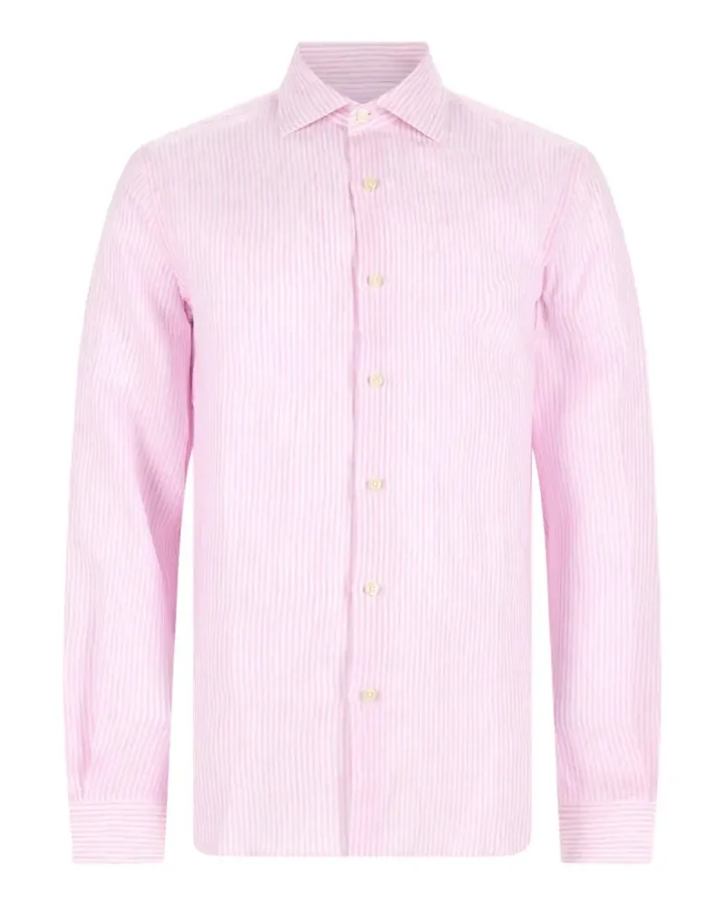 120% Lino Gestreiftes Hemd aus Leinen - Rosa Rosa