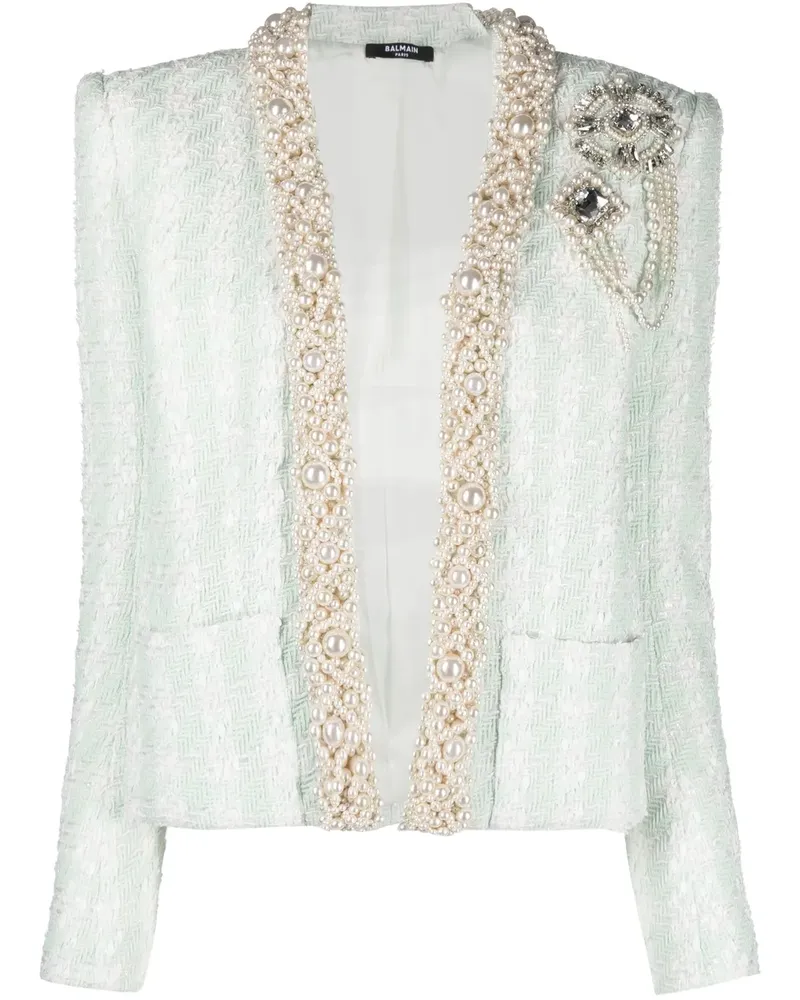 Balmain Verzierte Tweed-Jacke - Grün Grün