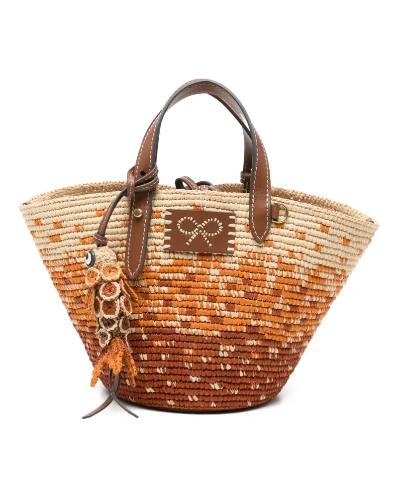 Anya Hindmarch Kleiner Tote Bag mit gewebtem Fischanhänger - Nude Nude