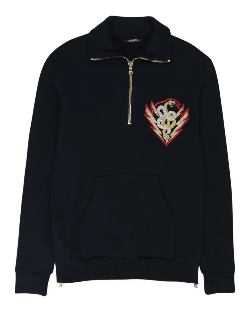 Balmain embroidered-detail zipped sweater - Blau Blau