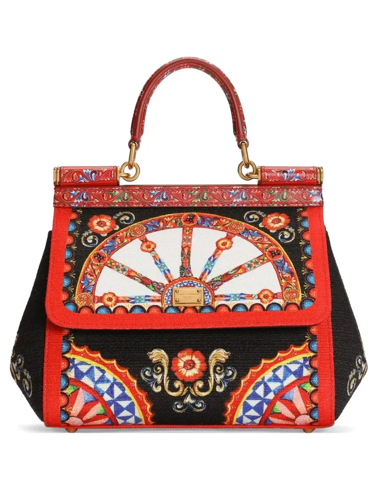 Dolce & Gabbana Kleine Sicily Handtasche mit Carretto-Print - Schwarz Schwarz