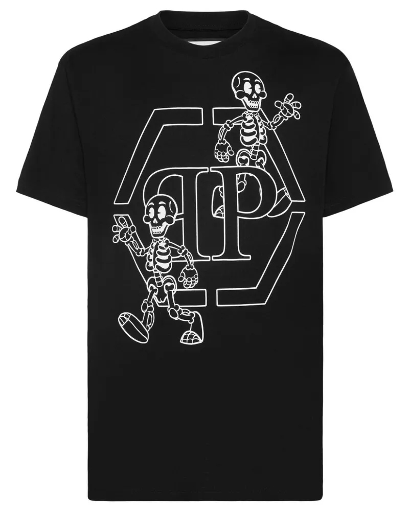 Philipp Plein T-Shirt mit Strass-Skelett - Schwarz Schwarz