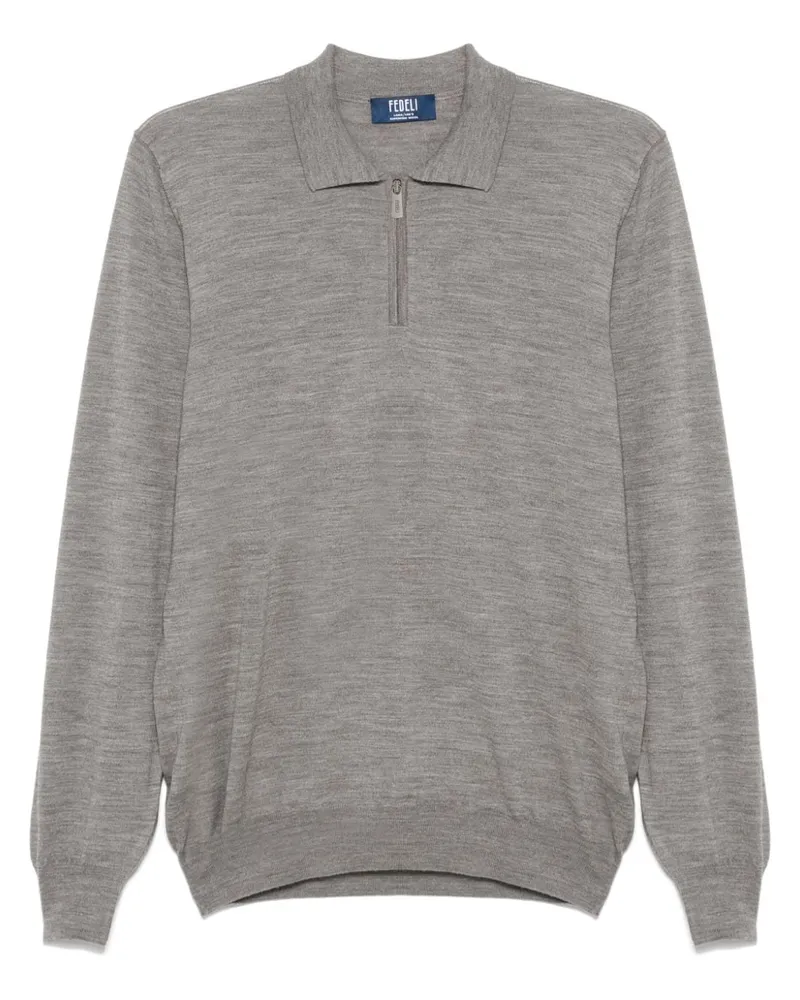 Fedeli Fein gestricktes Poloshirt - Grau Grau