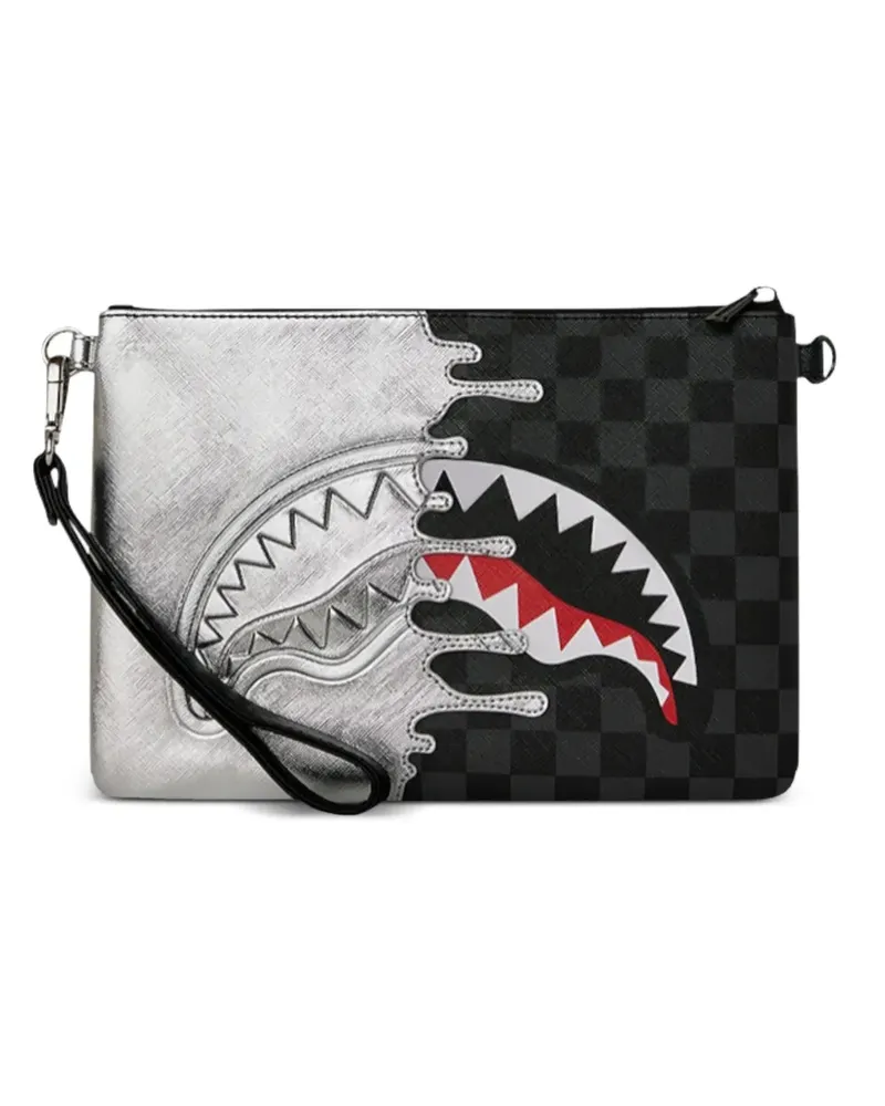 Sprayground Spectre Crossover mouth-print checkered clutch bag - Silber Silber