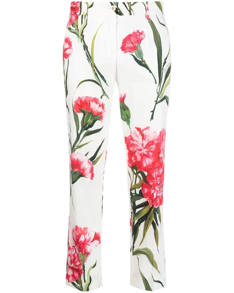 Dolce & Gabbana Cropped-Hose mit Blumen-Print - Weiß Weiß