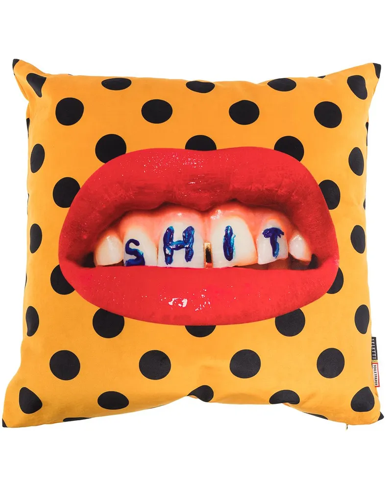 Seletti Gepunktetes Kissen mit Lippen-Print 50x50cm - Gelb Gelb