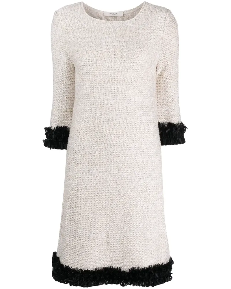 Charlott Boucle-Kleid mit Kontrastborten - Weiß Weiß