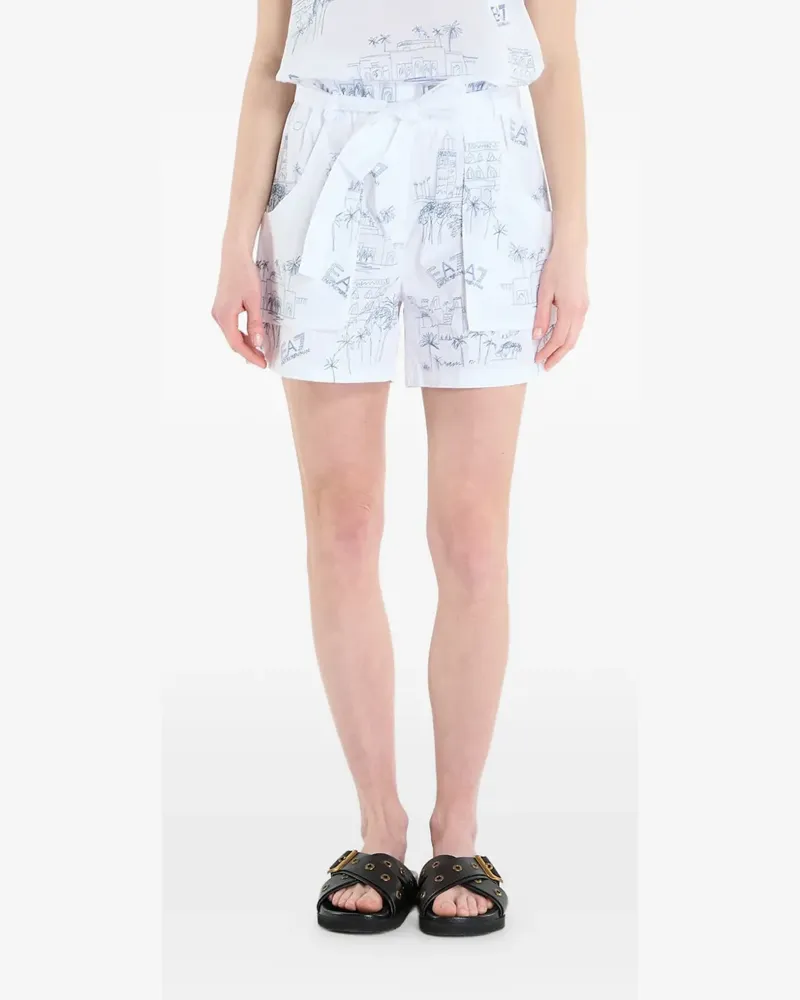 EA7 Train Costa graphic-print tie-fastening cotton shorts - Weiß Weiß