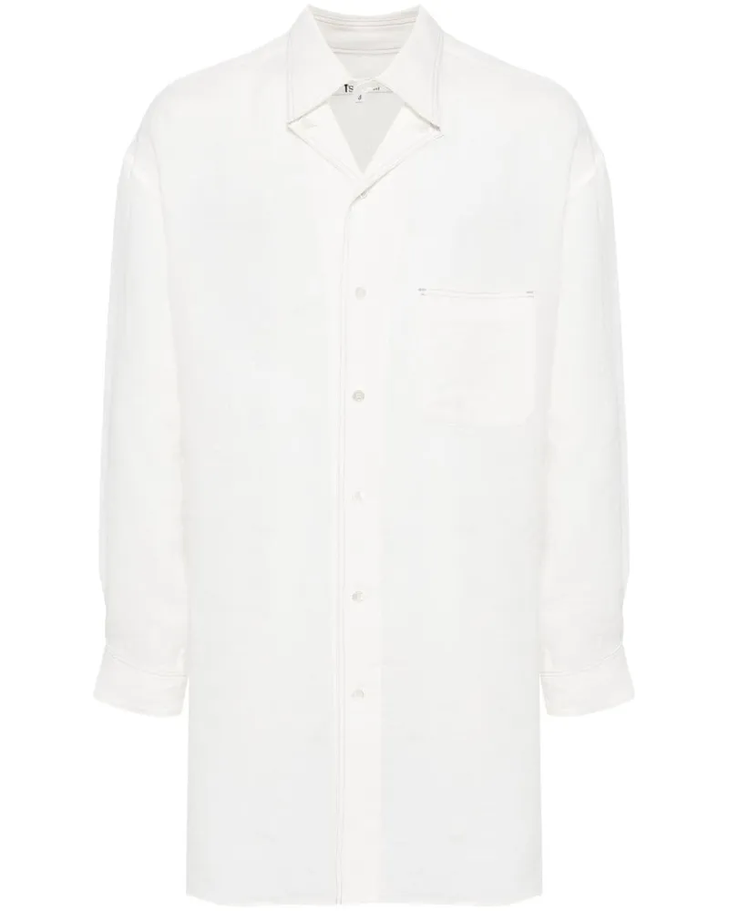 Yohji Yamamoto Leinenhemd mit Kontrastnähten Weiß