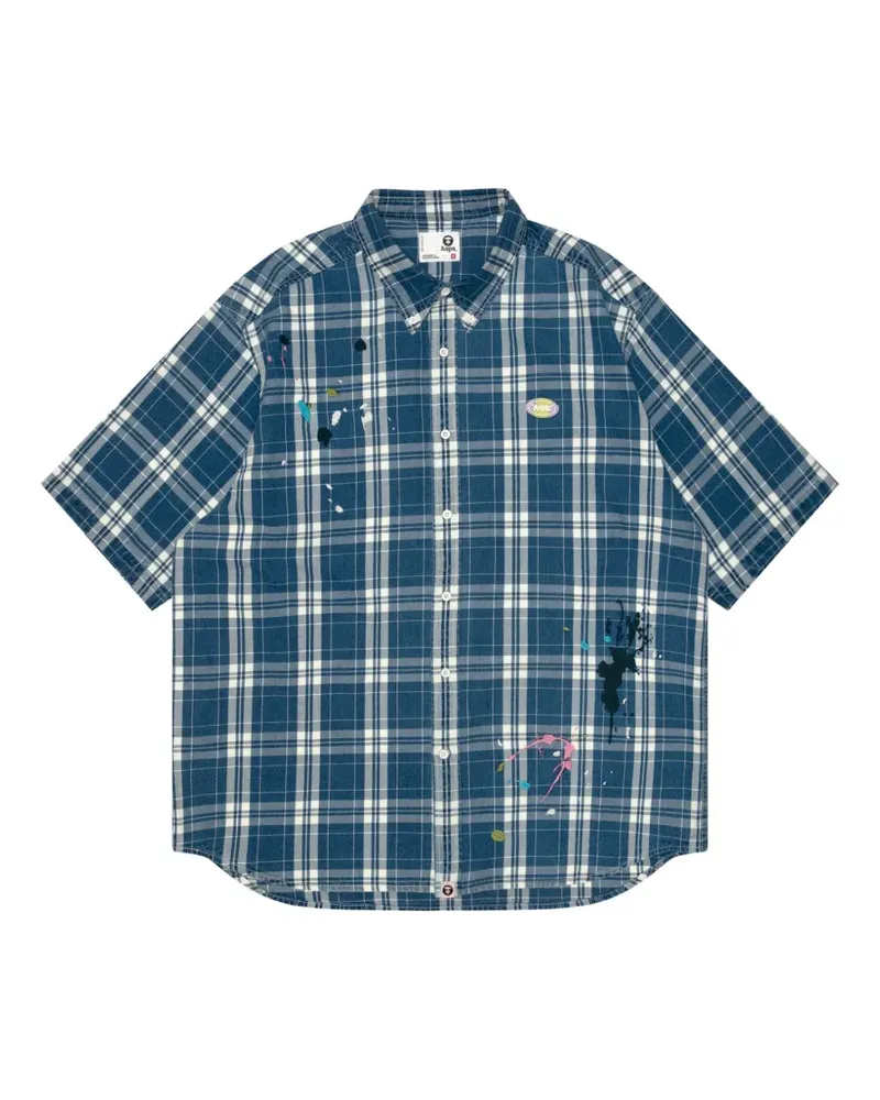 BAPE Splatter plaid shirt - Blau Blau