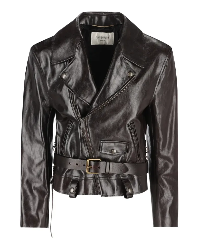 Saint Laurent Lederjacke mit Gürtel - Braun Braun