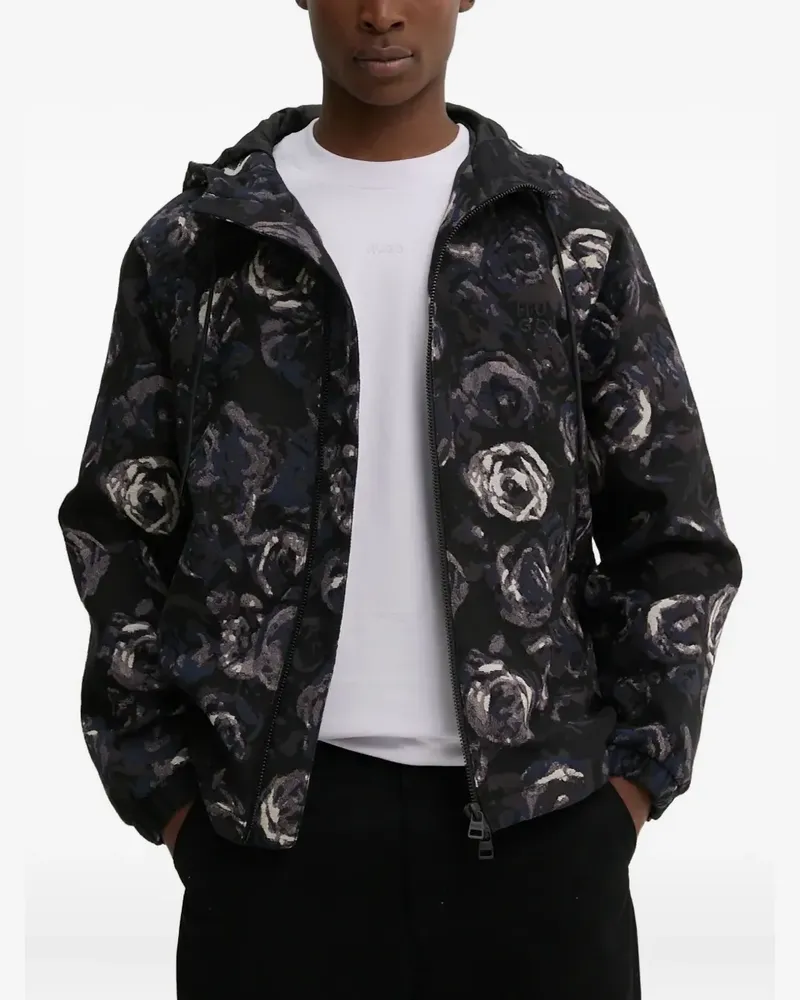 HUGO BOSS Kapuzenjacke mit Blumen-Print - Schwarz Schwarz