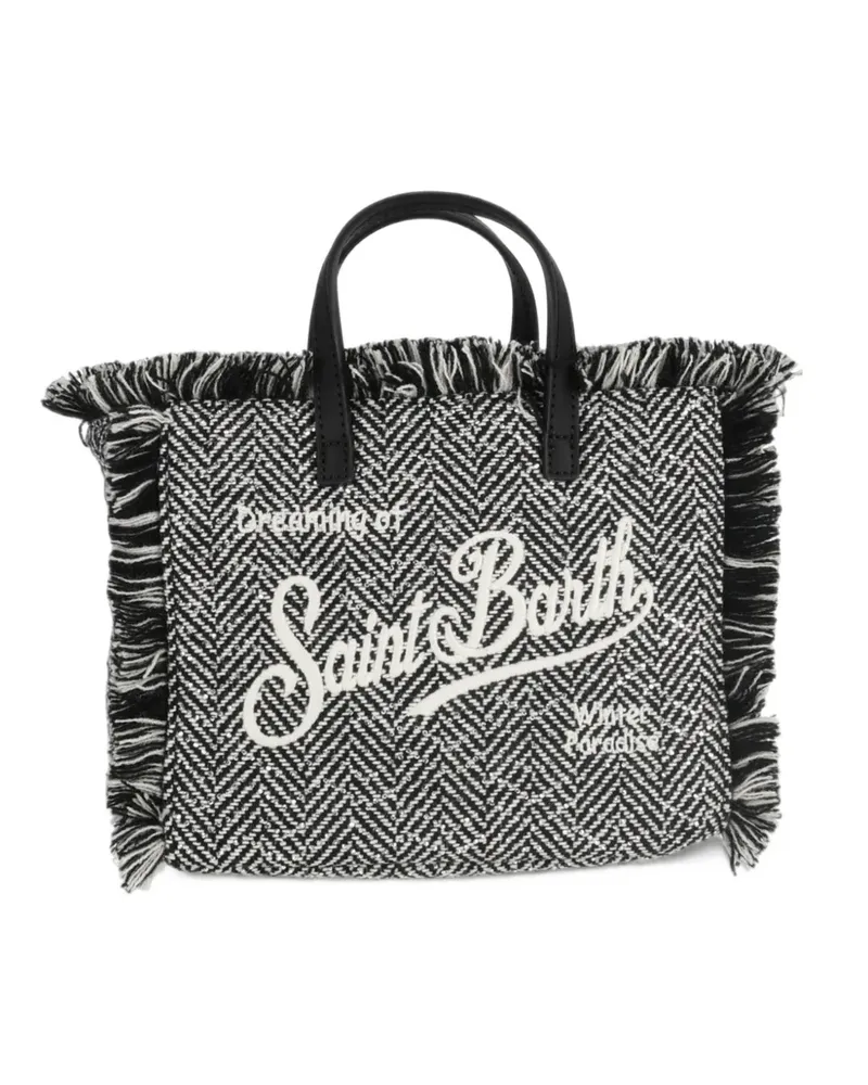 MC2 Saint Barth Tote Bag mit Fischgrätenmuster und Fransen - Schwarz Schwarz