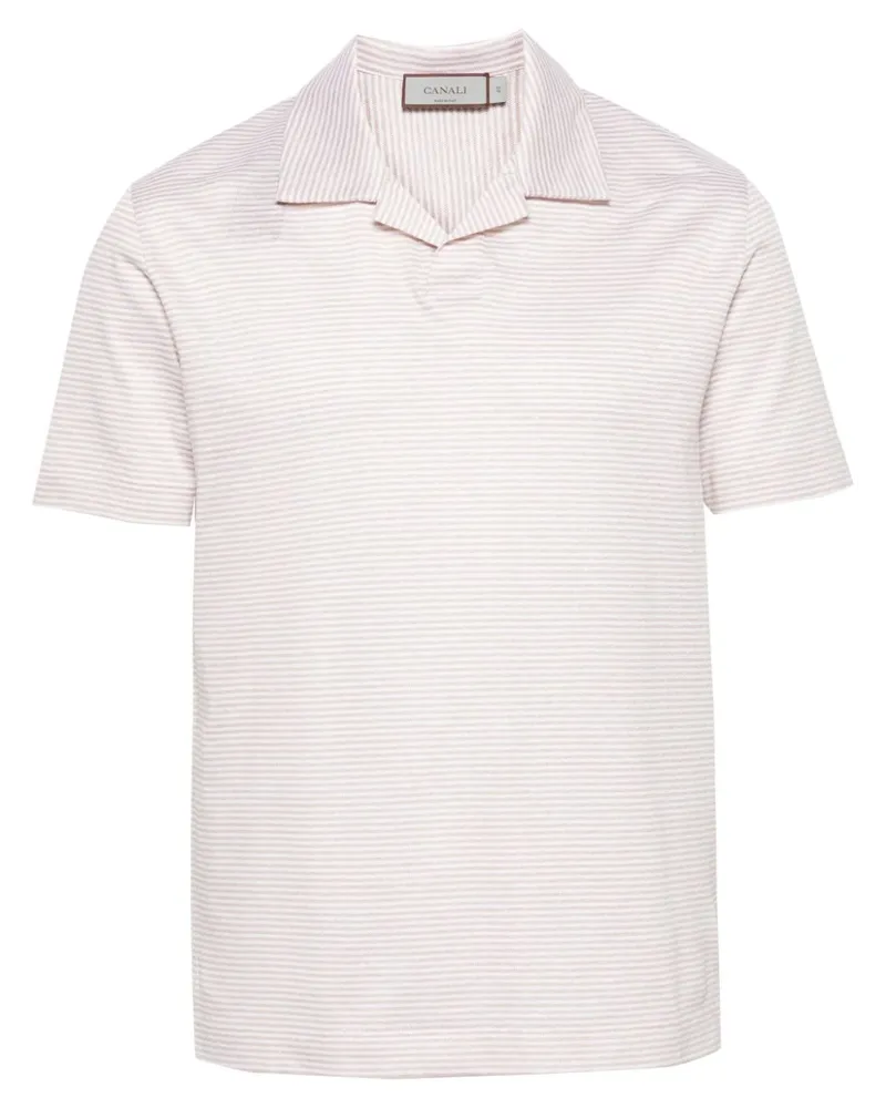 Canali Gestreiftes Poloshirt aus Leinengemisch - Weiß Weiß