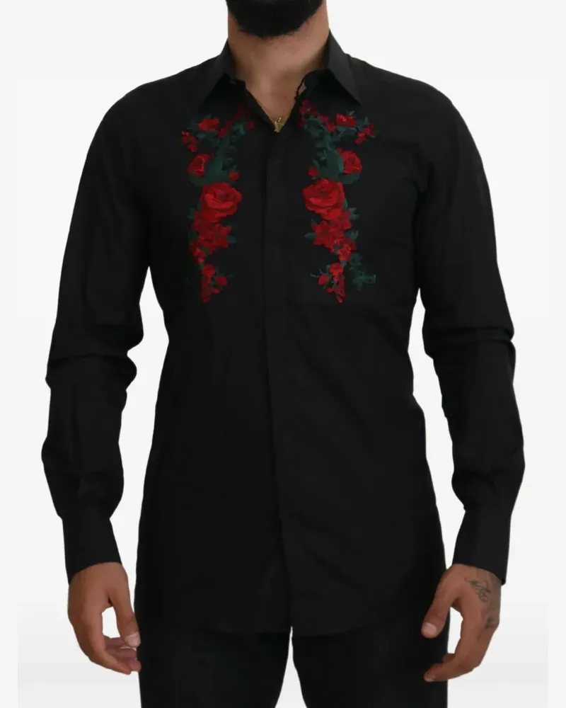 Dolce & Gabbana Hemd mit Blumenstickerei - Schwarz Schwarz
