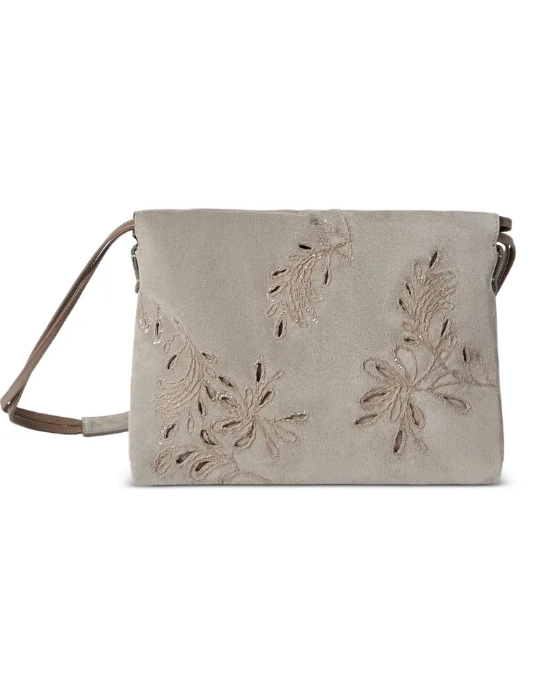 Brunello Cucinelli Duo-Tasche aus Wildleder mit schillernder Lochstickerei und Monili - Nude Nude