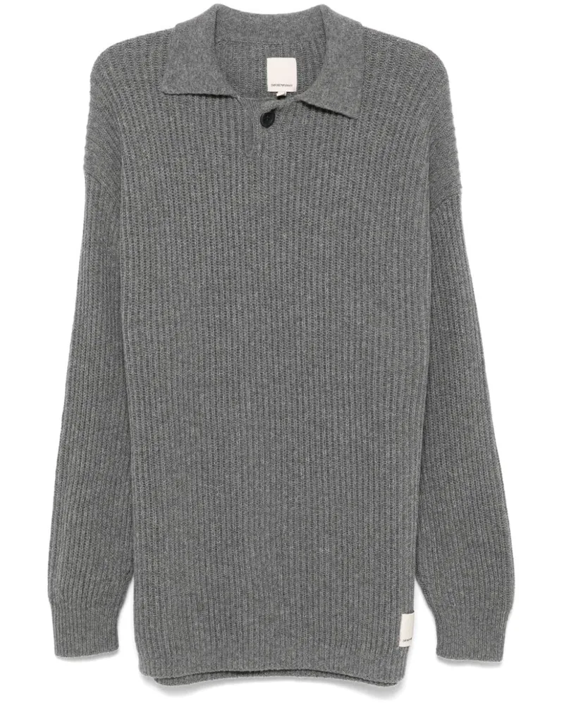 Emporio Armani Poloshirt aus geripptem Strick - Grau Grau