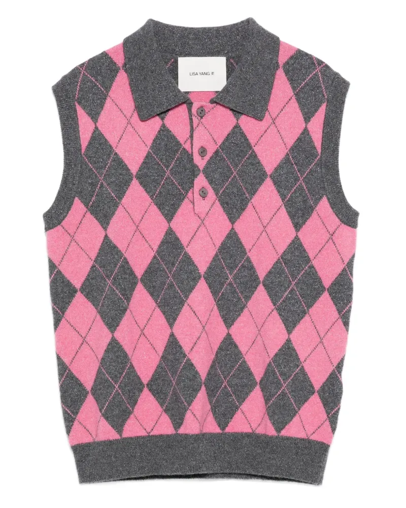 Lisa Yang Poloshirt mit Argyle-Muster - Grau Grau