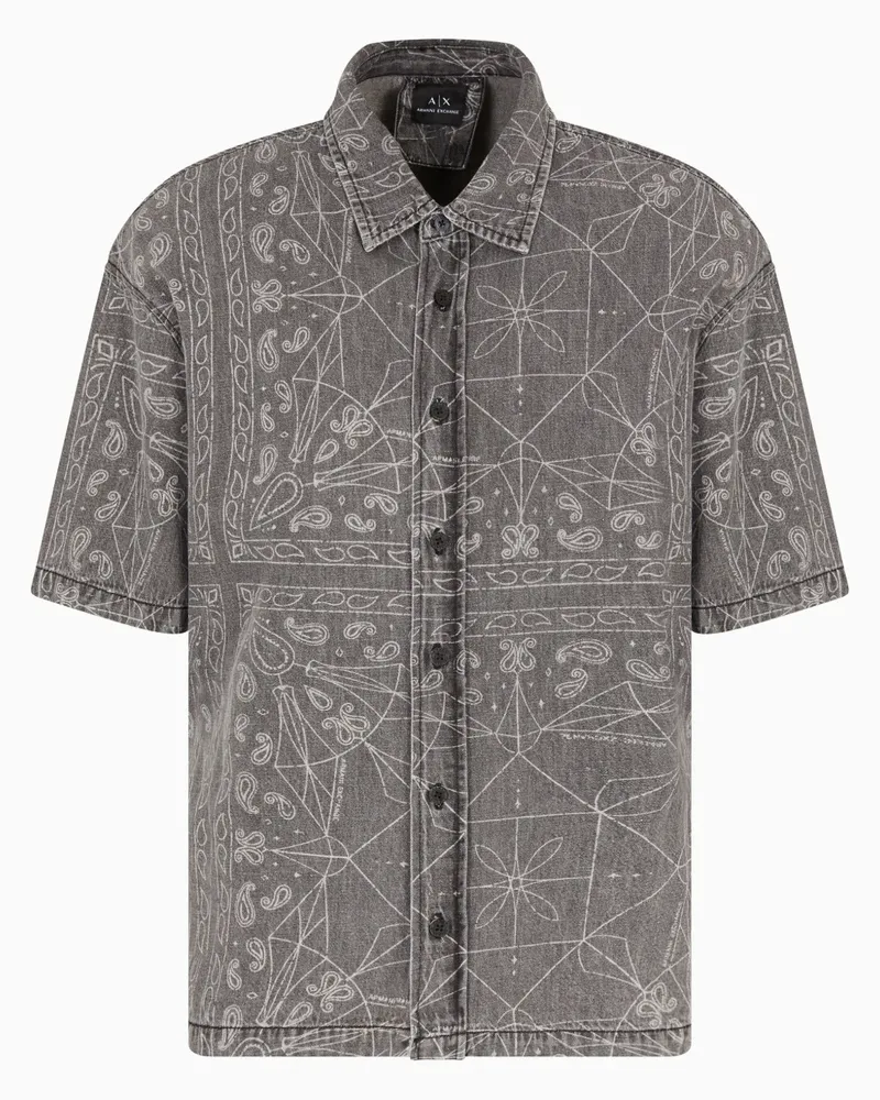 Armani Exchange Jeanshemd mit grafischem Print - Grau Grau
