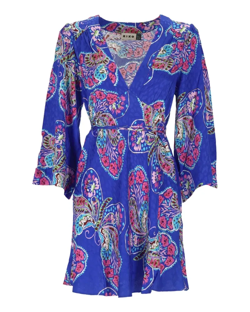 RIXO butterfly-print jacquard dress - Blau Blau