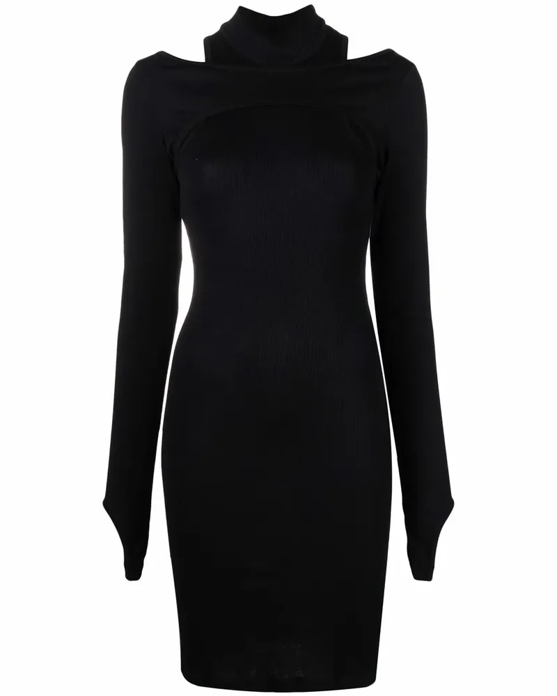 Helmut Lang Geripptes Kleid mit Stehkragen - Schwarz Schwarz