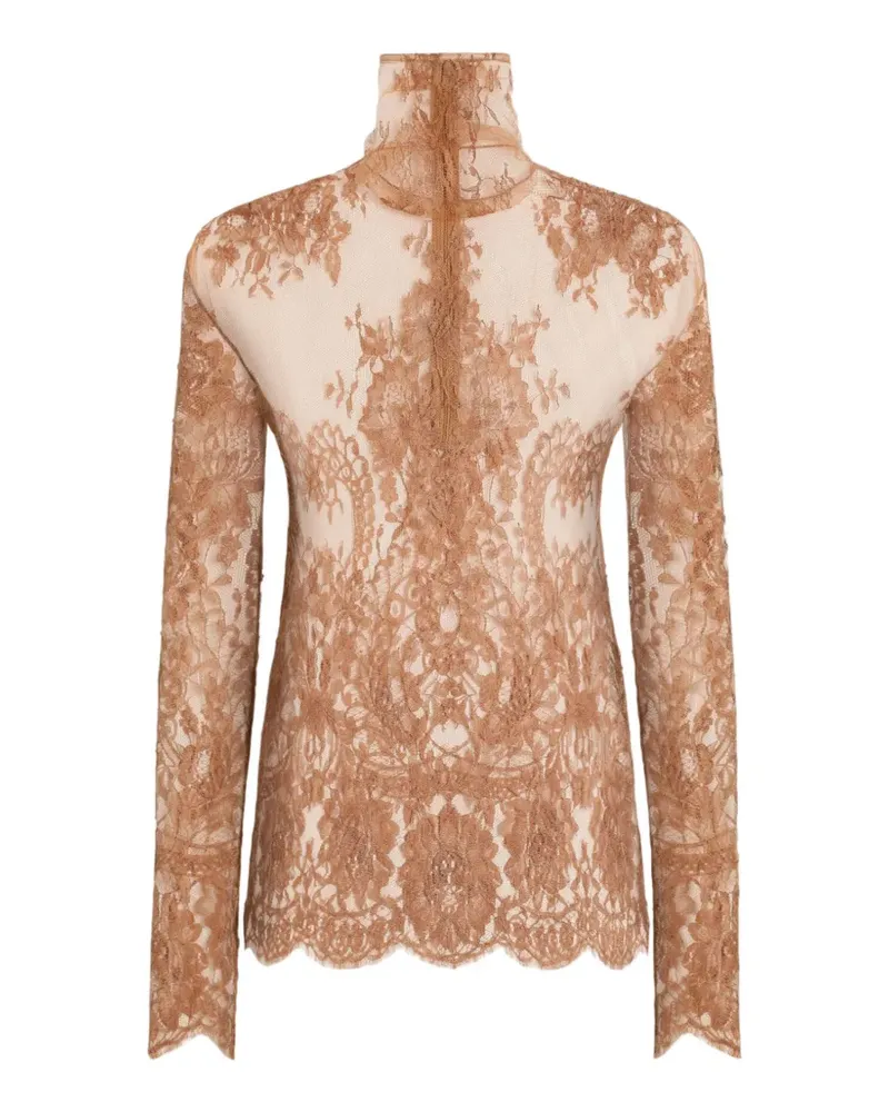 Dolce & Gabbana lace-panelled high-neck top - Nude Nude