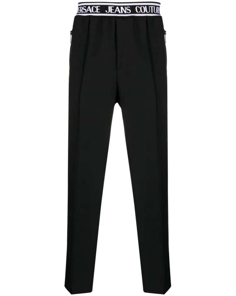 Versace Jeans Schmale Hose mit Logo-Bund - Schwarz Schwarz
