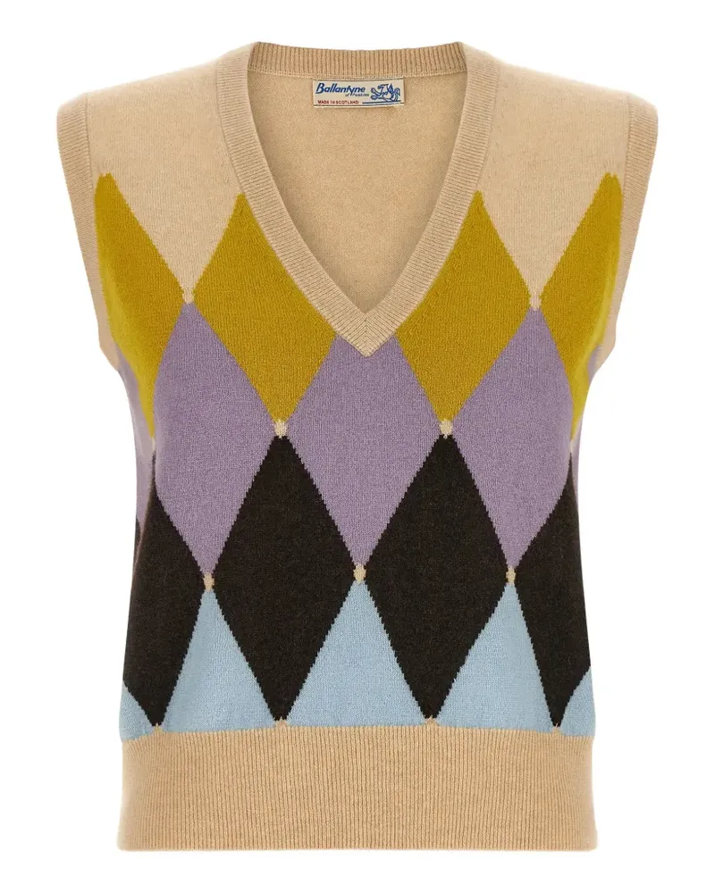 Ballantyne Diamond argyle v-neck jumper - Nude Nude
