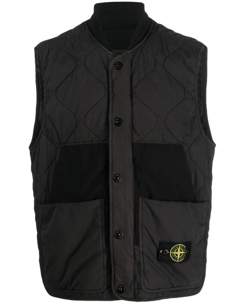 Stone Island Gesteppte Weste mit Kompass-Patch - Schwarz Schwarz