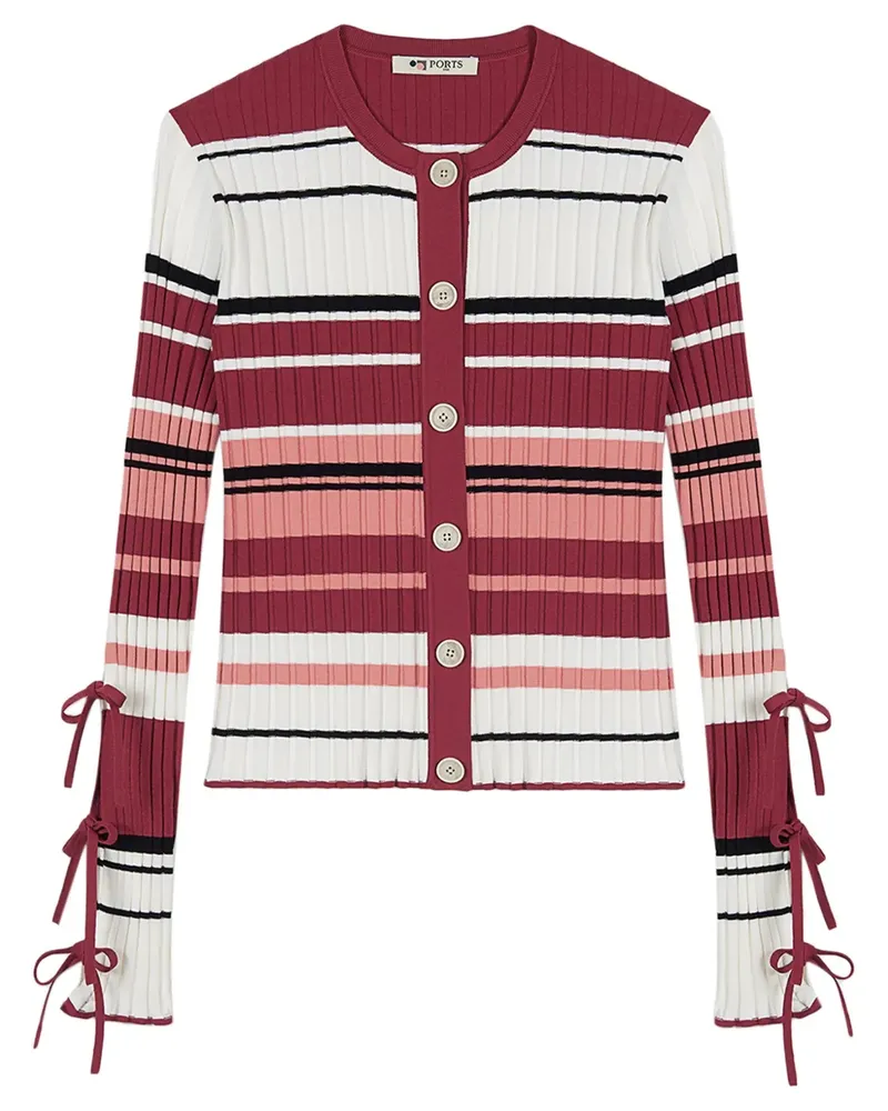 Ports 1961 Gestreifter Cardigan mit Schleifendetail - Rot Rot