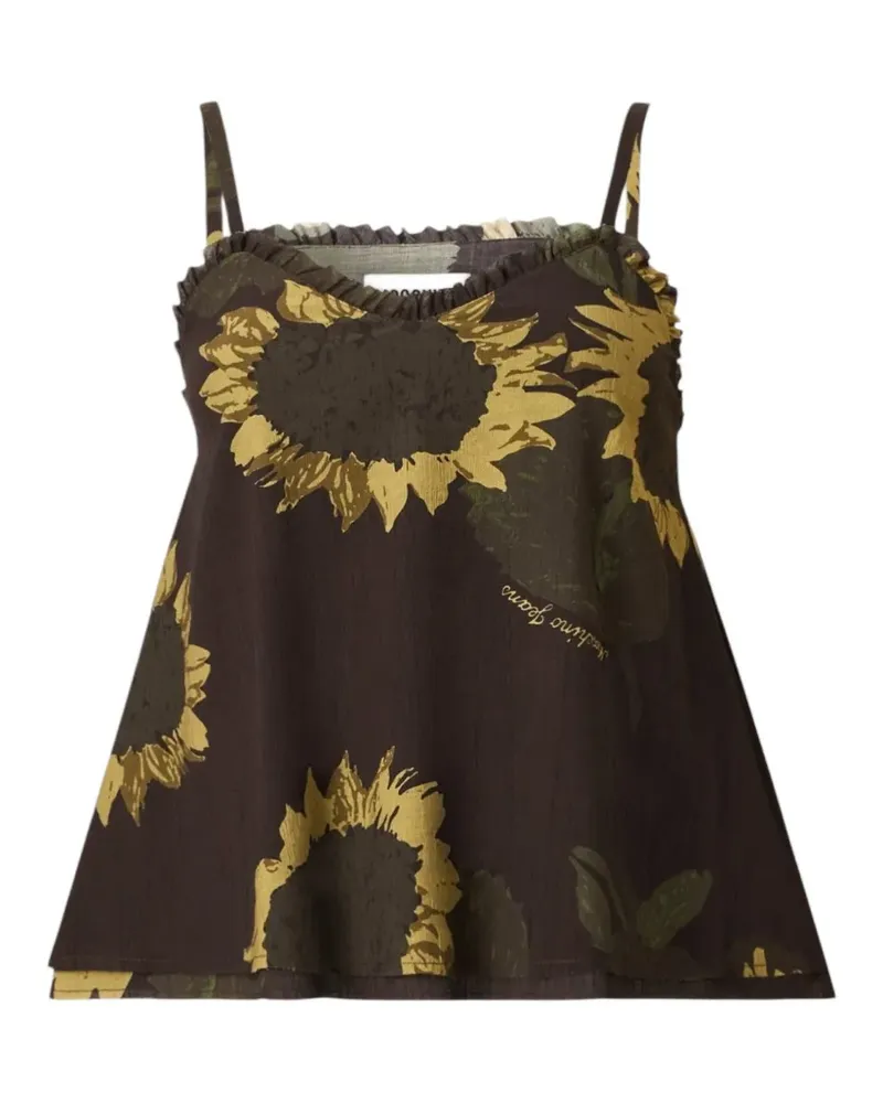 Moschino Gerüschtes Top mit Blumenprint - Braun Braun