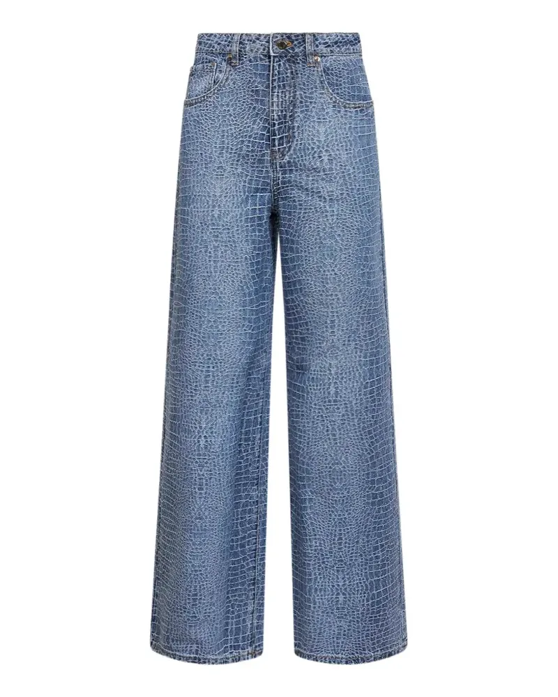 Self-Portrait croco-effect rhinestone jeans - Blau Blau