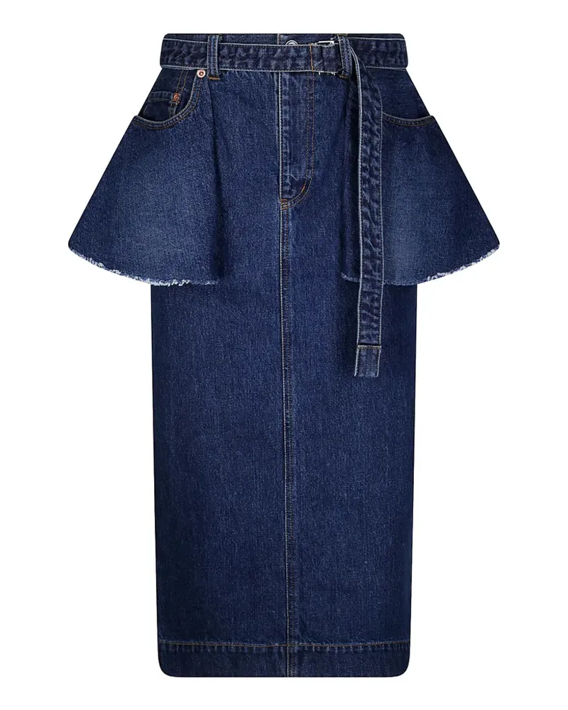 Sacai Midirock mit Gürtel und Schößchen - Blau Blau