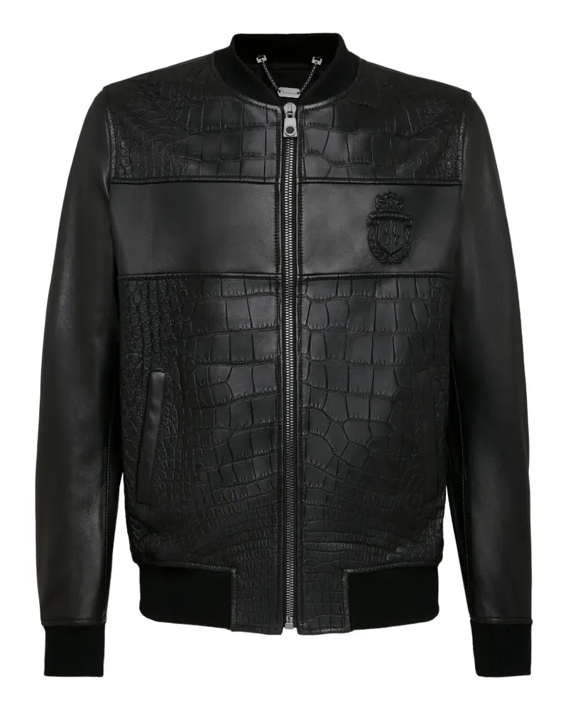 Billionaire Leder-Bomberjacke mit Wappen - Schwarz Schwarz