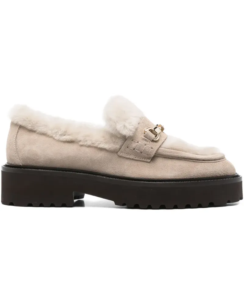 Doucal´s Plateau-Loafer aus Shearling 40mm - Nude Nude
